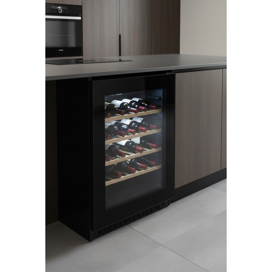 Swisscave WL18B 18 Bottle Under-Counter Single Zone Wine Fridge - 3/4 Angle View