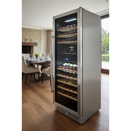 Tefcold TFW375S 100 Bottle Freestanding Dual Zone Wine Fridge - 3/4 Angle View