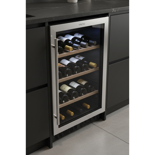 Vintec V20SG 20 Bottle Under-Counter Single Zone Wine Fridge - 3/4 Angle View