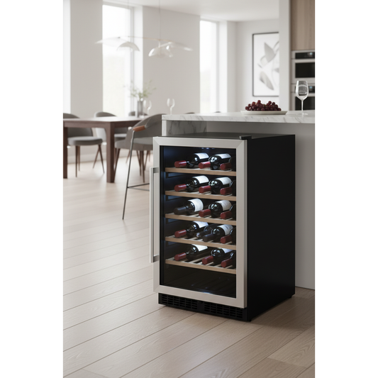Hoover HWCB 30UK 30 Bottle Freestanding Single Zone Wine Fridge - 3/4 Angle View