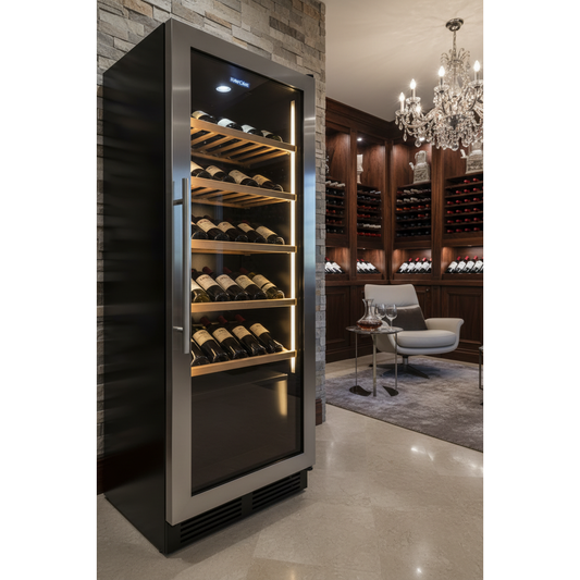 EuroCave Prestige 150 150 Bottle Freestanding Wine Cabinet - 3/4 Angle View