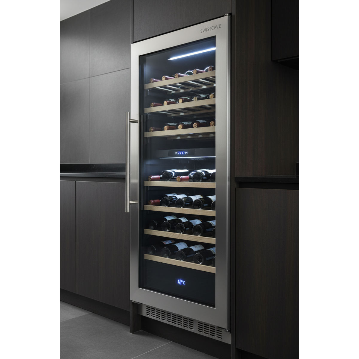 Swisscave WL30B 30 Bottle Built-In Single Zone Wine Fridge - 3/4 Angle View