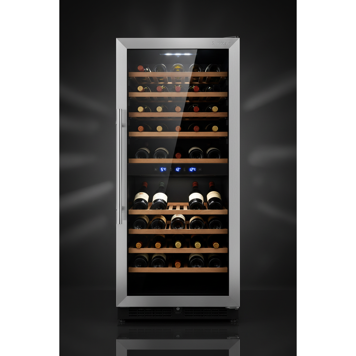 Swisscave WL160DF 160 Bottle Freestanding Dual Zone Wine Fridge - Front View
