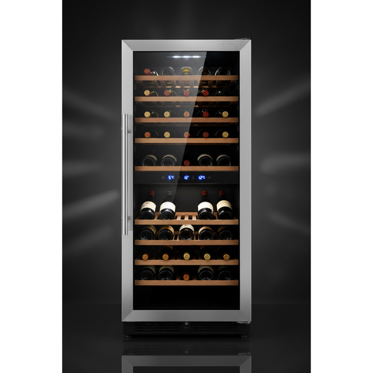 Swisscave WL160DF 160 Bottle Freestanding Dual Zone Wine Fridge - Front View