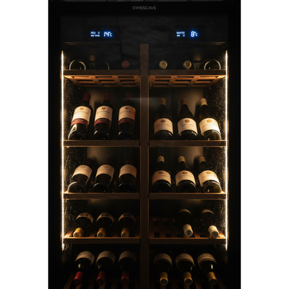 Swisscave WL120DF Wine Fridge Interior - Dual Zone LED Shelving