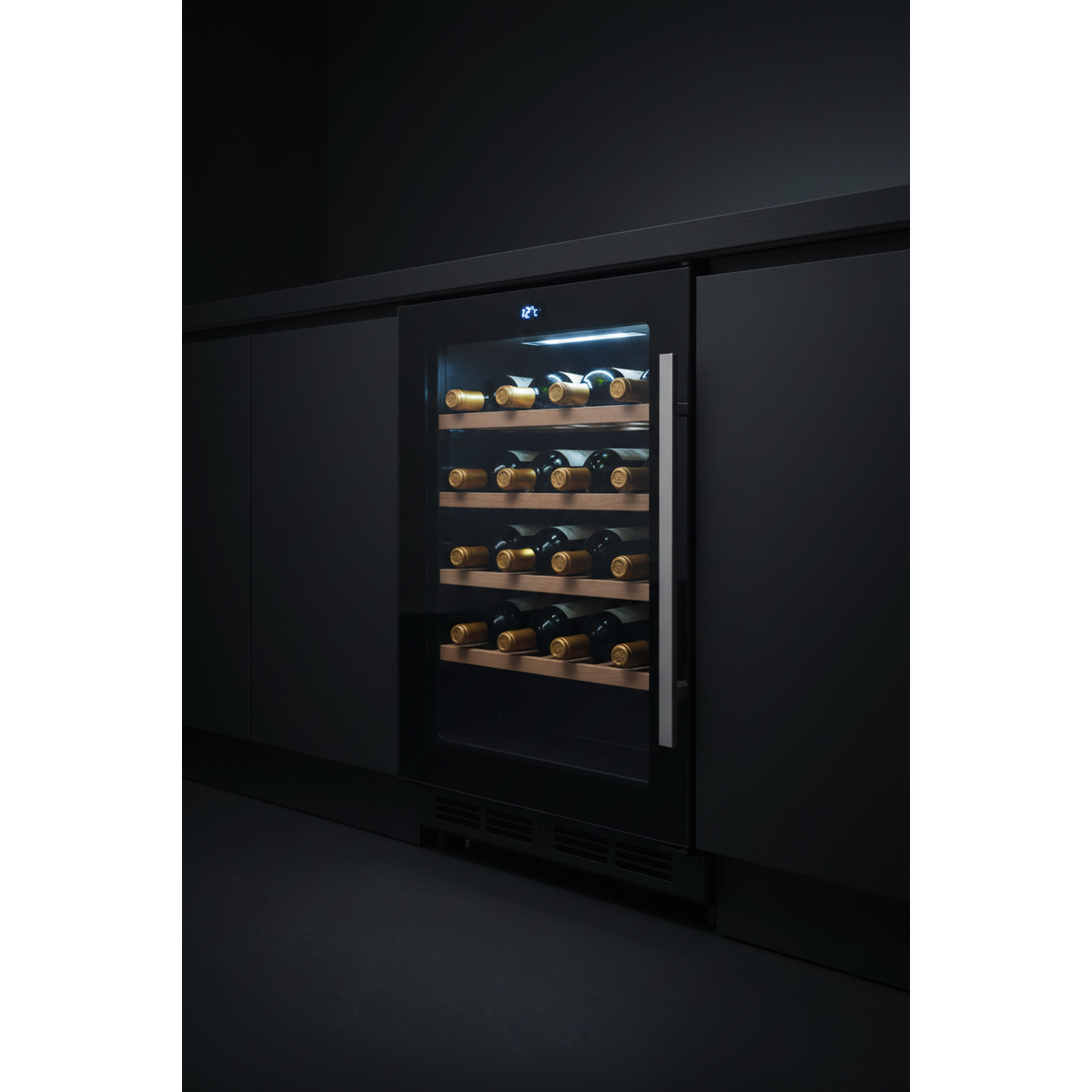 Swisscave WL46DF Premium 46 Bottle Built-In Dual Zone Wine Fridge - 3/4 Angle View