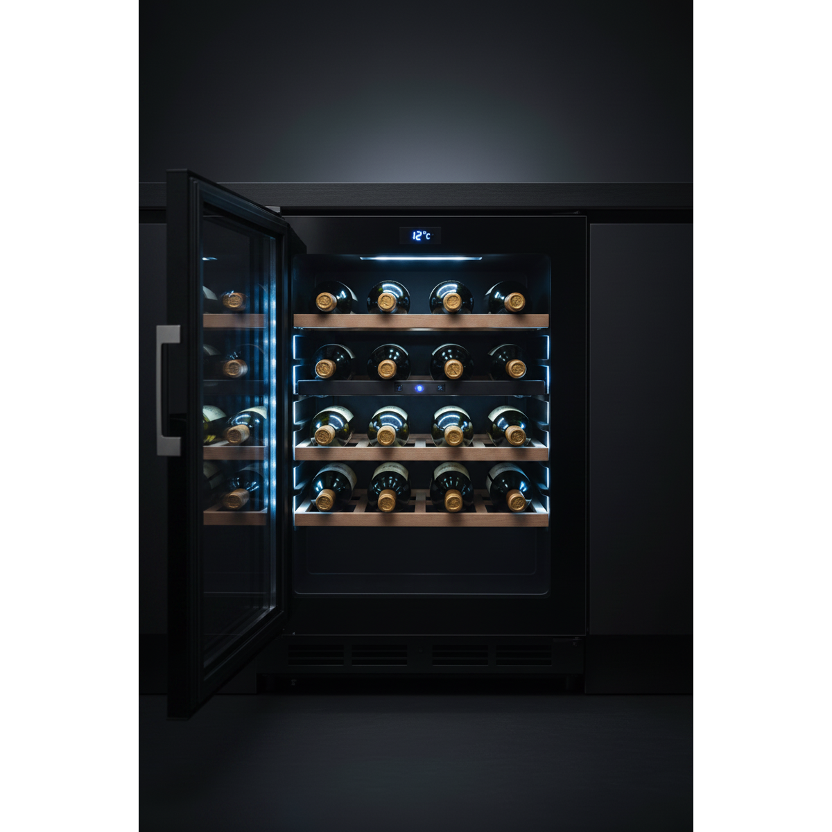 Swisscave WL46DF Wine Fridge Interior - Dual Zone LED Shelving