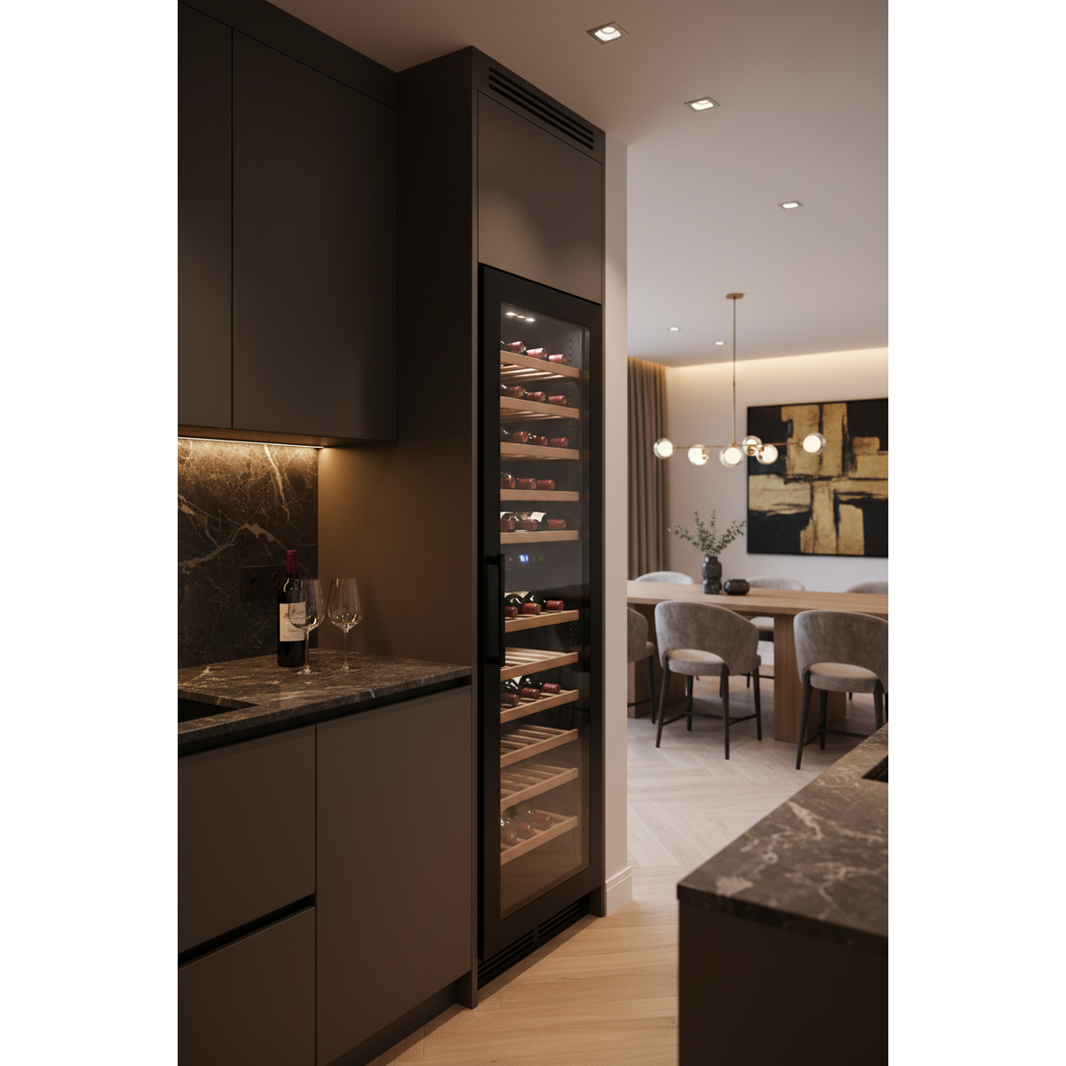 Swisscave WL80DF 80 Bottle Freestanding Dual Zone Wine Fridge - Lifestyle Shot
