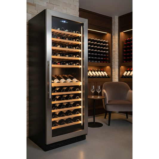 Swisscave WL280DF 280 Bottle Tall Dual Zone Wine Cabinet - 3/4 Angle View