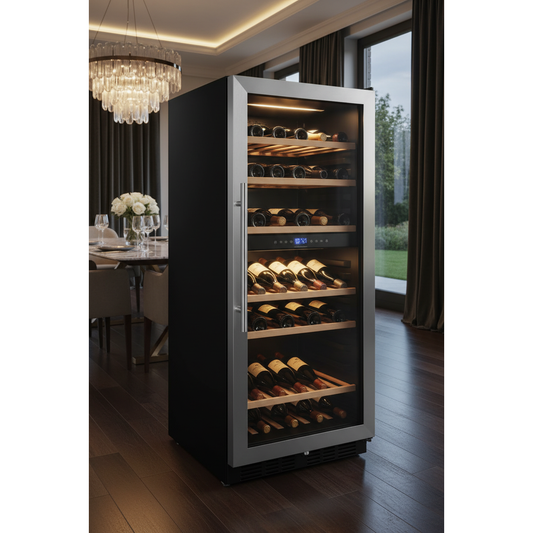 Vintec V80SG2 80 Bottle Freestanding Dual Zone Wine Fridge - 3/4 Angle View