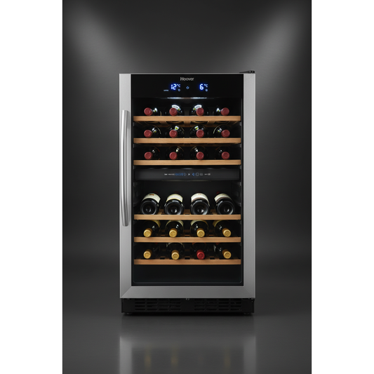 Hoover HWCB 60UK 60 Bottle Freestanding Dual Zone Wine Fridge - Front View