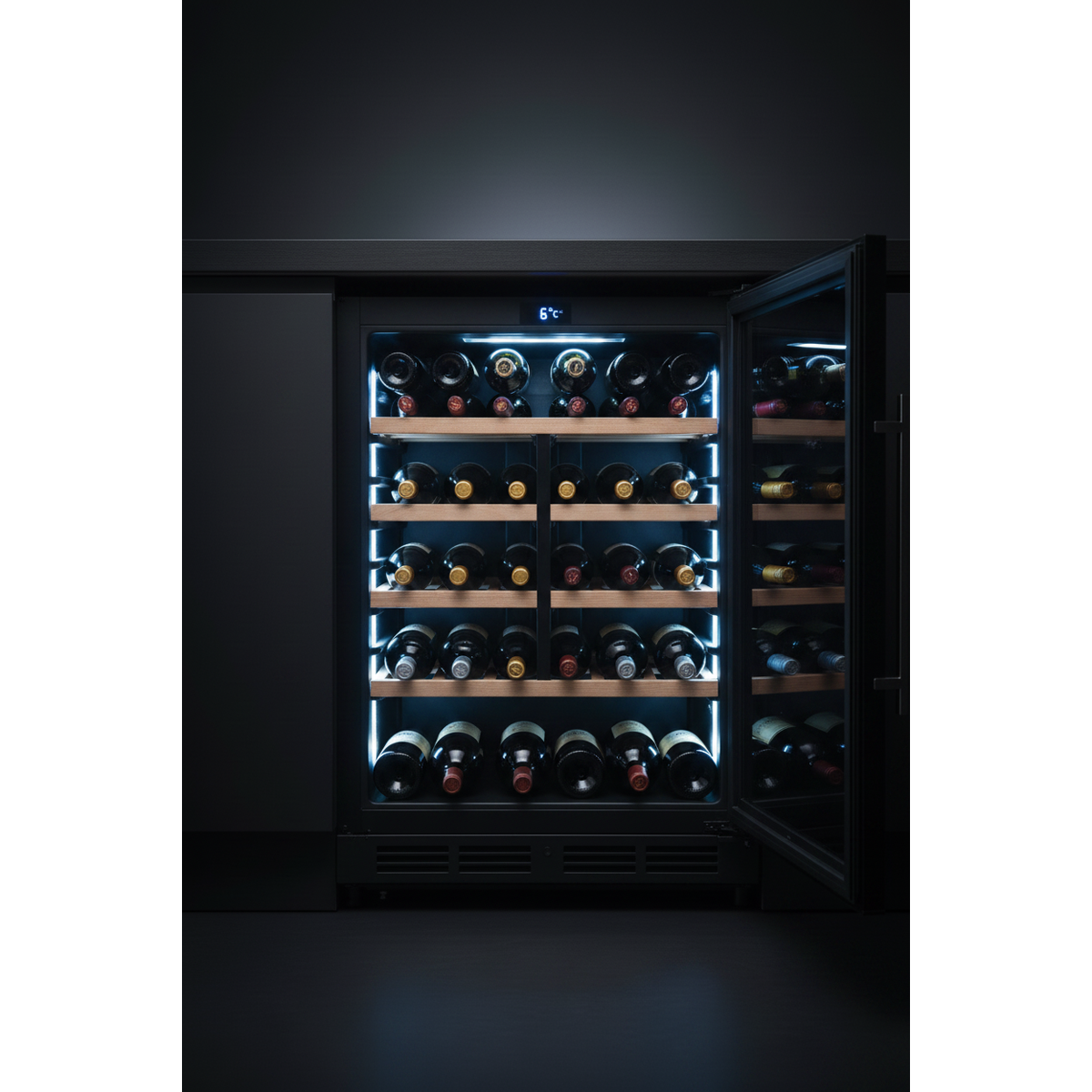 Swisscave WL360DF Wine Cabinet Interior - Dual Zone LED Shelving
