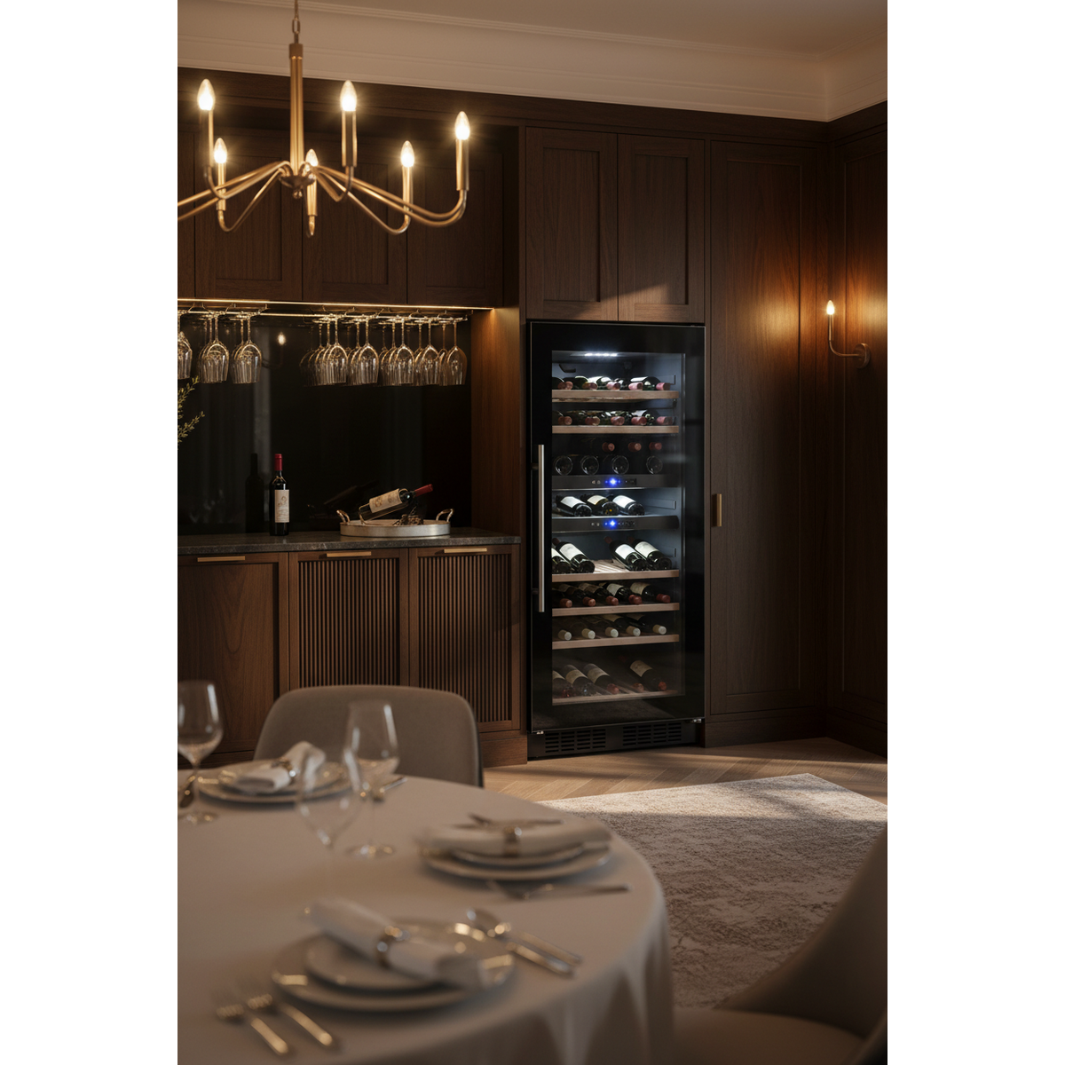 Swisscave WL120DF 120 Bottle Freestanding Dual Zone Wine Fridge - Lifestyle Shot