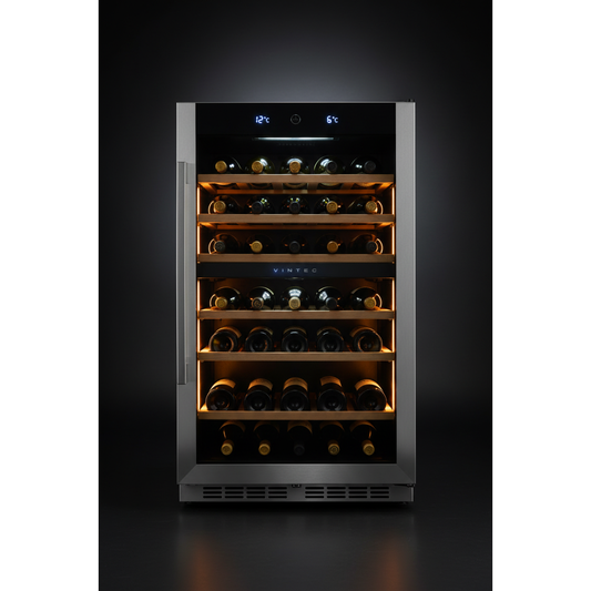 Vintec V120SG2 120 Bottle Freestanding Dual Zone Wine Fridge - Front View