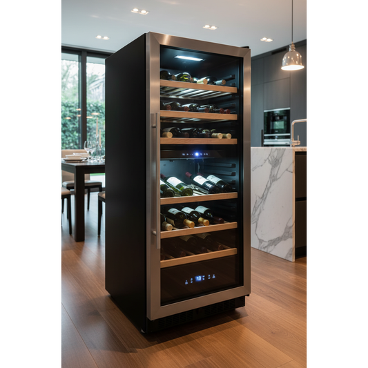 Haier WS53GDA 53 Bottle Freestanding Dual Zone Wine Fridge - 3/4 Angle View
