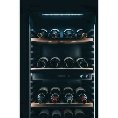 Swisscave WL160DF Wine Fridge Interior - Dual Zone LED Shelving