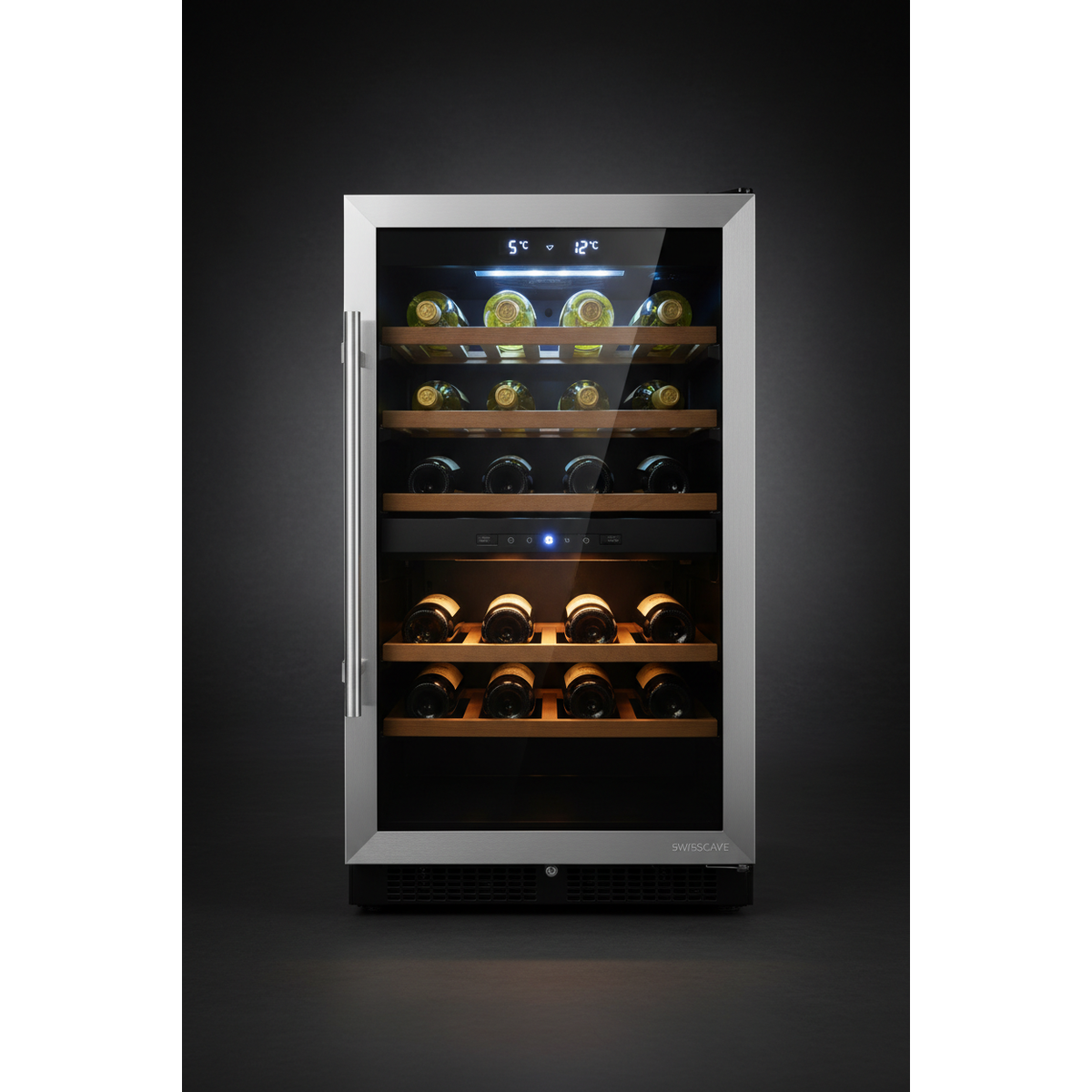 Swisscave WL80DF 80 Bottle Freestanding Dual Zone Wine Fridge - Front View