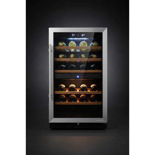 Swisscave WL80DF 80 Bottle Freestanding Dual Zone Wine Fridge - Front View